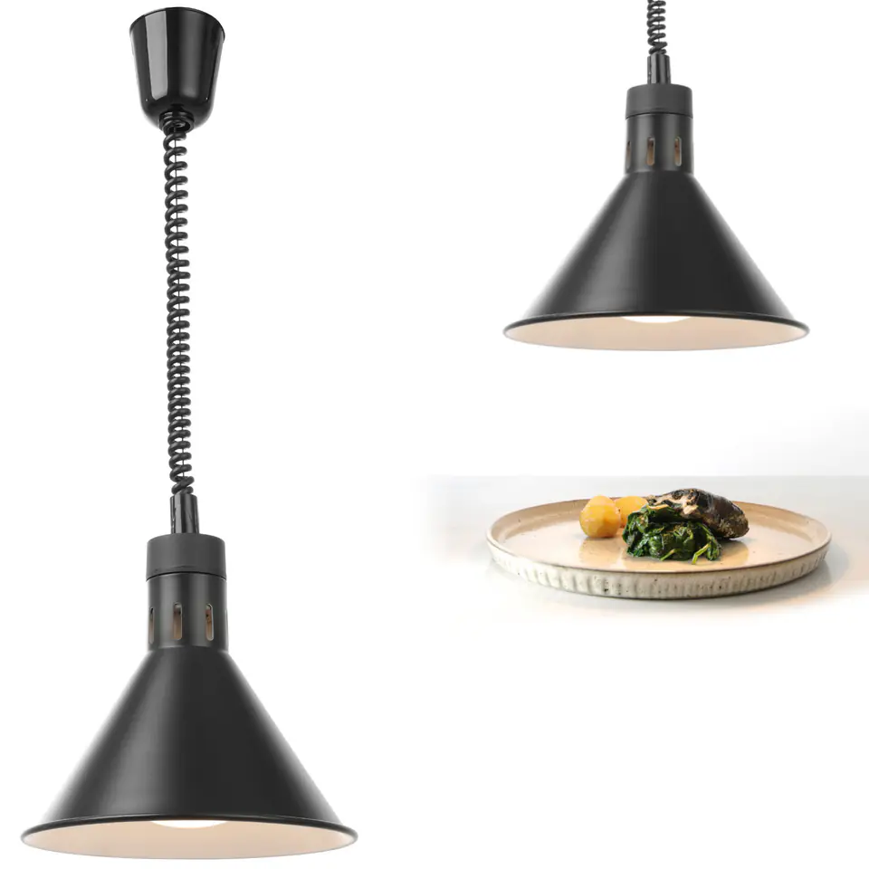 ⁨Lamp for heating dishes - hanging conical black dia. 275mm 250 W - Hendi 273845⁩ at Wasserman.eu