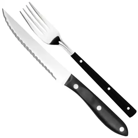 ⁨Steak knife serrated stainless steel length 120 mm + fork SET 2 el. - Hendi 841174⁩ at Wasserman.eu