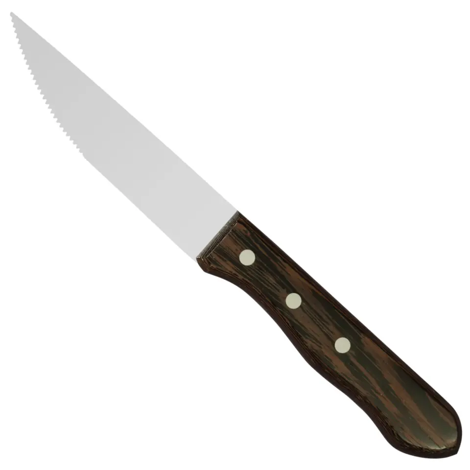 ⁨Nóż do steków ząbkowany nierdzewny uchwyt drewniany WENGE dł. 125 mm - Hendi 841143⁩ w sklepie Wasserman.eu
