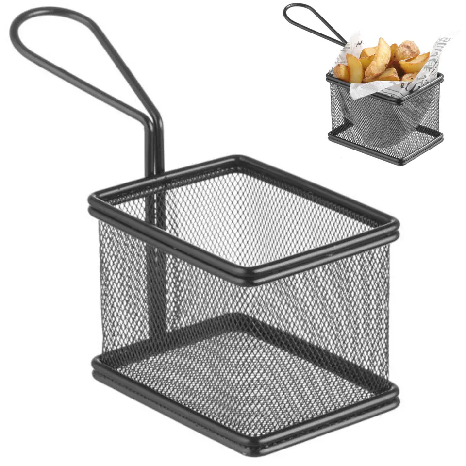 ⁨Miniature fried snack serving basket with handle 100x80x75 mm - Hendi 425619⁩ at Wasserman.eu