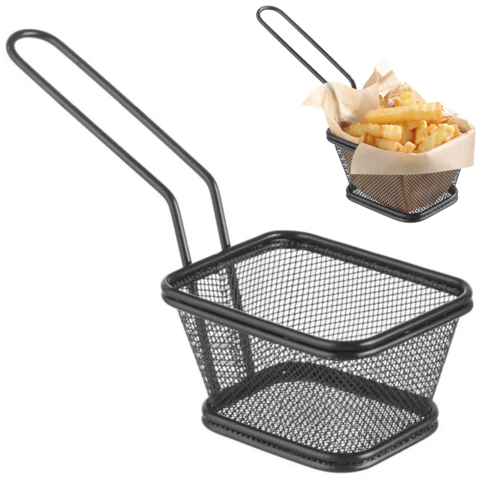 ⁨Basket for serving fried fries snacks with handle black 105x90x60 mm - Hendi 425671⁩ at Wasserman.eu