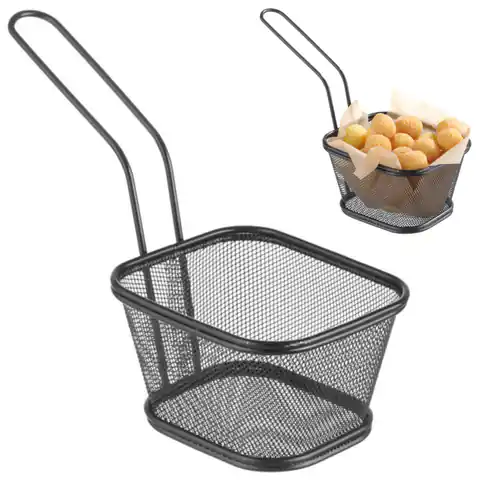 ⁨Basket for serving fried snacks of fries with handle black 130x115x80 mm - Hendi 425695⁩ at Wasserman.eu