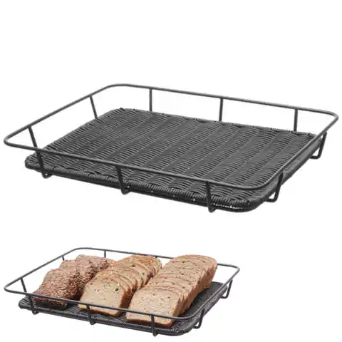 ⁨Bread tray basket with stainless steel frame black 400x300x50 mm - Hendi 426555⁩ at Wasserman.eu