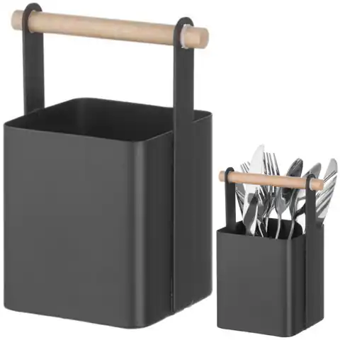 ⁨Organizer table basket for cutlery with wooden handle 14x10.5x19 cm - Hendi 427064⁩ at Wasserman.eu