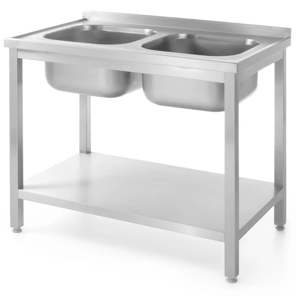 ⁨Wall catering table with two sinks and a shelf twisted 100x70x85 cm - Hendi 812969⁩ at Wasserman.eu