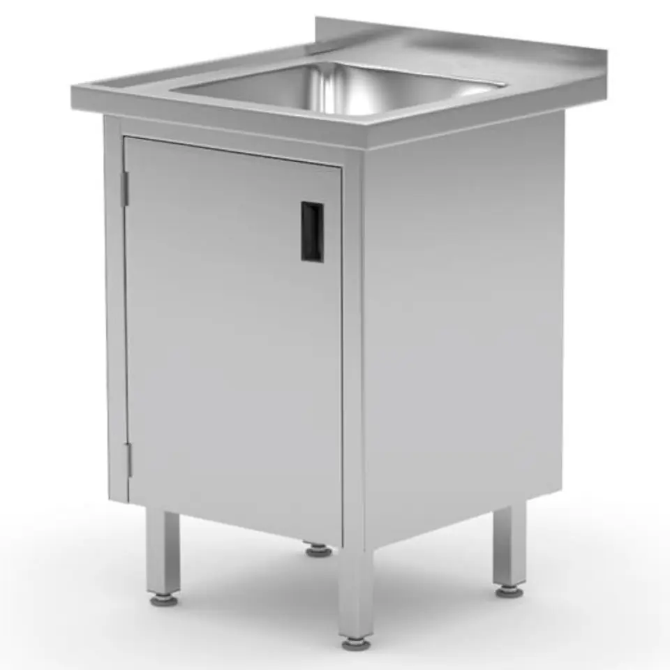 ⁨Catering work sink with hinged door cabinet welded 60x60x85 cm - Hendi 813522⁩ at Wasserman.eu