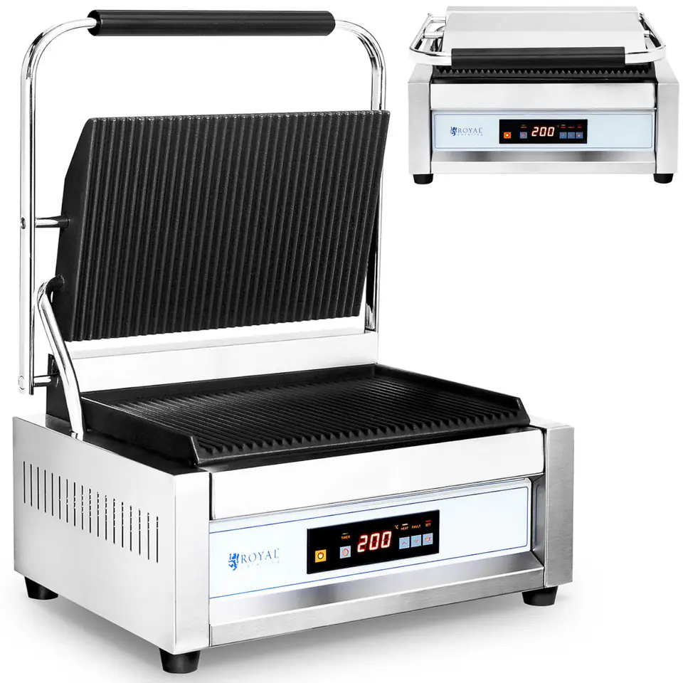 ⁨Grill kontaktowy ryflowany sterowany elektronicznie 34 x 23 cm 2200 W⁩ w sklepie Wasserman.eu