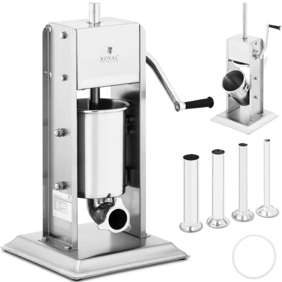 ⁨Stuffer filler spoke for sausages vertical manual stainless steel 3 L + 4 funnels⁩ at Wasserman.eu