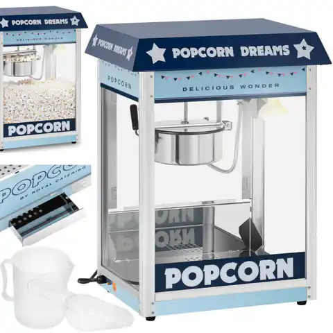 ⁨Maszyna automat urządzenie do prażenia popcornu retro TEFLON 1600 W 5-6 kg/h - niebieska⁩ w sklepie Wasserman.eu