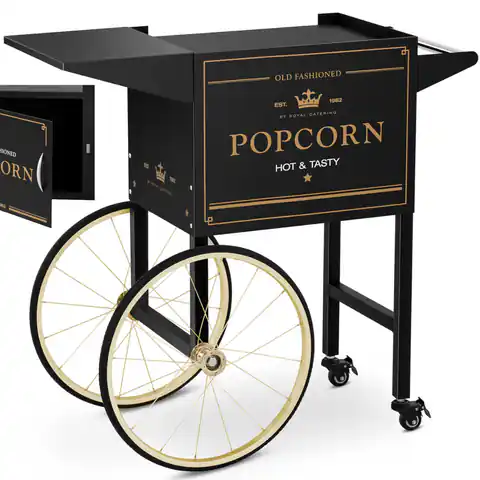 ⁨Popcorn machine base trolley with retro cabinet 51 x 37 cm - black and gold⁩ at Wasserman.eu