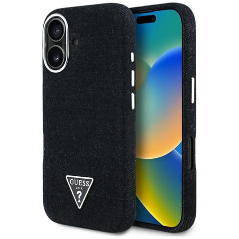 ⁨Etui Guess Denim Triangle Logo MagSafe   do iPhone 16 czarny⁩ w sklepie Wasserman.eu