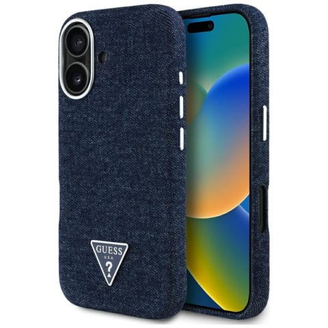 ⁨Etui Guess Denim Triangle Logo MagSafe   do iPhone 16 niebieski⁩ w sklepie Wasserman.eu