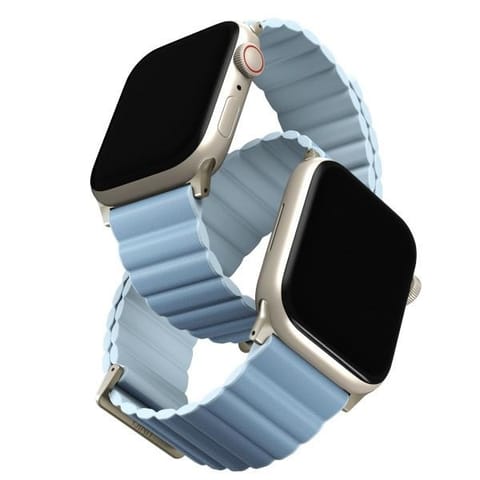⁨UNIQ pasek Revix Premium Apple WatchSeries 1/2/3/4/5/6/7/8/9/SE/SE2 38/40/41mm Edition Reversible Magnetic Leather biało-niebieski/arctic-soft blue⁩ w sklepie Wasserman.eu