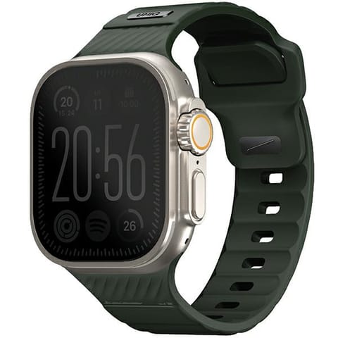 ⁨UNIQ pasek Stride Apple Watch Series1/2/3/4/5/6/7/8/9/SE/SE2/Ultra/Ultra 2 42/44/45/49mm FKM Rubber Strap ciemnozielony/moss green⁩ w sklepie Wasserman.eu