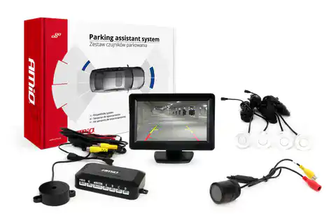 ⁨Zestaw czujników parkowania tft01 4,3" z kamerą hd-301-ir 4 sensory białe⁩ w sklepie Wasserman.eu