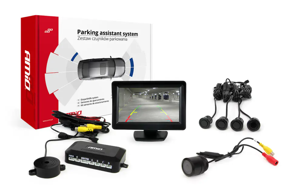 ⁨Parking sensor set tft01 4.3" with hd-301-ir camera 4 sensors black "gold"⁩ at Wasserman.eu