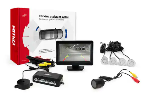 ⁨Parking sensor set tft01 4.3" with hd-301-ir camera 4 sensors silver⁩ at Wasserman.eu