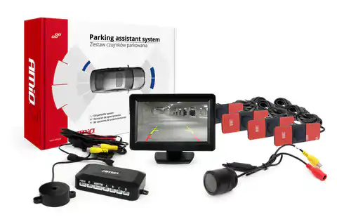 ⁨Zestaw czujników parkowania tft01 4,3" z kamerą hd-301-ir 4 sensory czarne wewnętrzne⁩ w sklepie Wasserman.eu