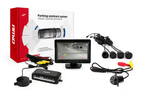 ⁨Zestaw czujników parkowania tft01 4,3" z kamerą hd-305 led 4 sensory czarne⁩ w sklepie Wasserman.eu