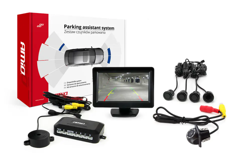 ⁨Parking sensor set tft01 4,3" with hd-305 led camera 4 sensors black "gold"⁩ at Wasserman.eu