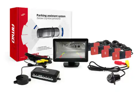 ⁨Zestaw czujników parkowania tft01 4,3" z kamerą hd-305 led 4 sensory czarne wewnętrzne⁩ w sklepie Wasserman.eu