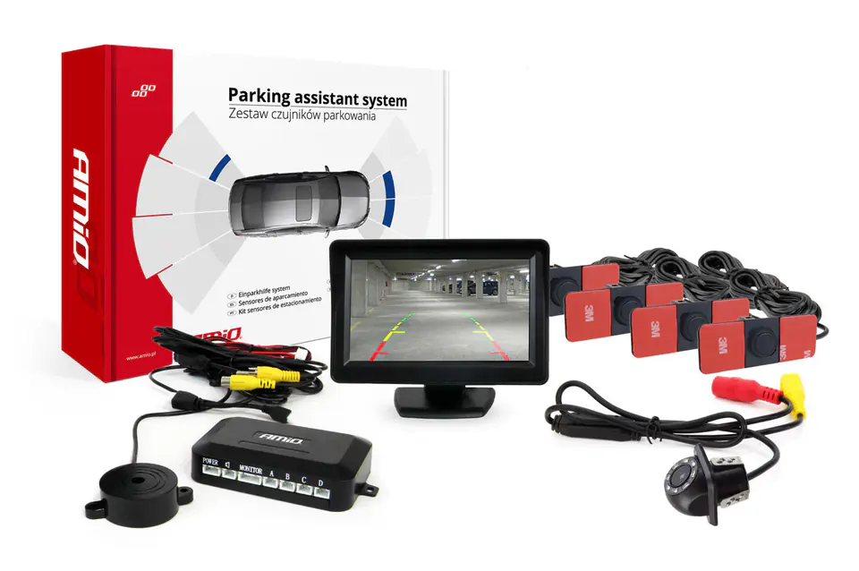 ⁨Parking sensor set tft01 4,3" with hd-305 led camera 4 sensors black internal⁩ at Wasserman.eu