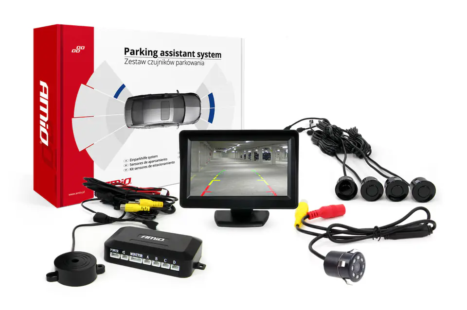 ⁨Parking sensor set tft01 4,3" with hd-307-ir camera 4 sensors black⁩ at Wasserman.eu