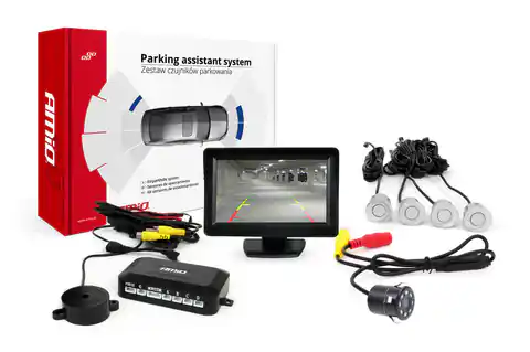 ⁨Zestaw czujników parkowania tft01 4,3" z kamerą hd-307-ir 4 sensory srebrne⁩ w sklepie Wasserman.eu