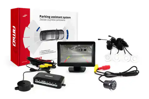 ⁨Parking sensor set tft01 4.3" with hd-307-ir camera 4 sensors white⁩ at Wasserman.eu