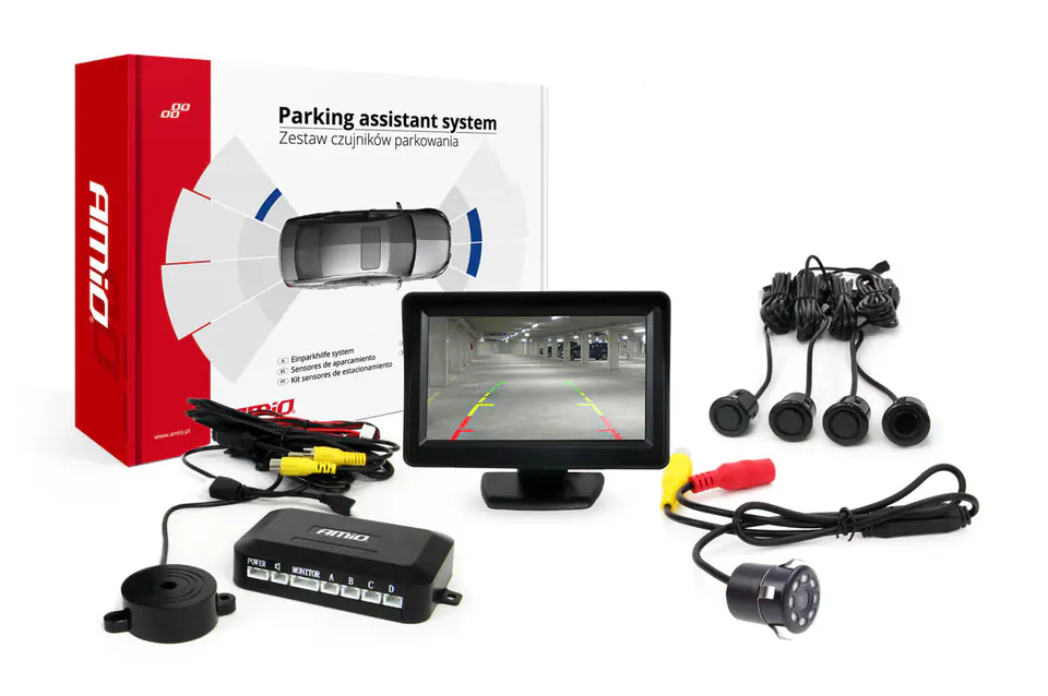 ⁨Parking sensor set tft01 4.3" with hd-307-ir camera 4 sensors black "gold"⁩ at Wasserman.eu