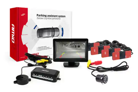 ⁨Zestaw czujników parkowania tft01 4,3" z kamerą hd-307-ir 4 sensory czarne wewnętrzne⁩ w sklepie Wasserman.eu