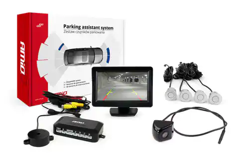 ⁨Parking sensor set tft01 4,3" with hd-310 camera 4 sensors silver⁩ at Wasserman.eu