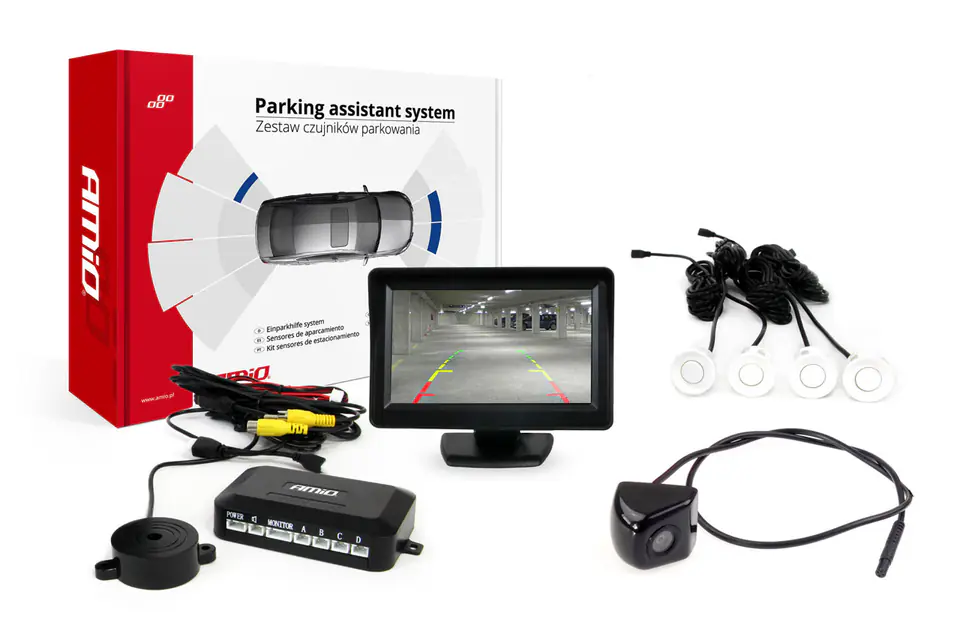 ⁨Parking sensor set tft01 4,3" with hd-310 camera 4 sensors white⁩ at Wasserman.eu