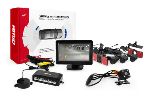 ⁨Zestaw czujników parkowania tft01 4,3" z kamerą hd-315-led 4 sensory czarne wewnętrzne⁩ w sklepie Wasserman.eu