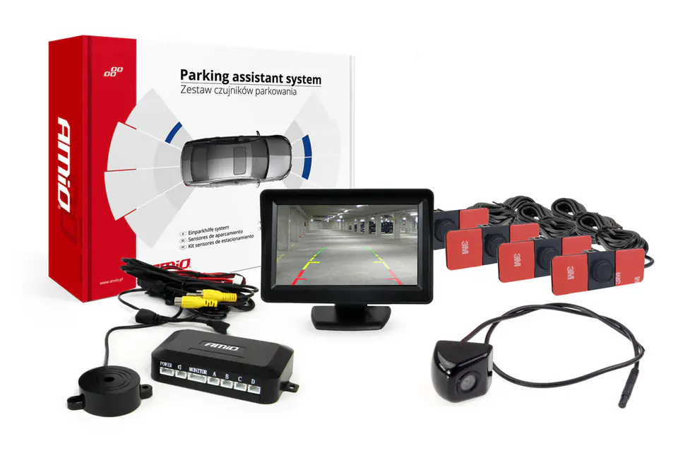 ⁨Zestaw czujników parkowania tft01 4,3" z kamerą hd-310 4 sensory czarne wewnętrzne⁩ w sklepie Wasserman.eu