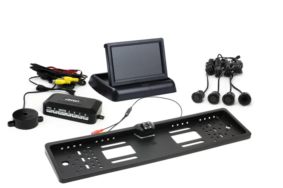 ⁨Zestaw czujników parkowania tft02 4,3" z kamerą hd-402-led 4 sensory czarne "gold"⁩ w sklepie Wasserman.eu