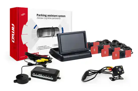 ⁨Zestaw czujników parkowania tft02 4,3" z kamerą hd-315-led 4 sensory czarne wewnętrzne⁩ w sklepie Wasserman.eu