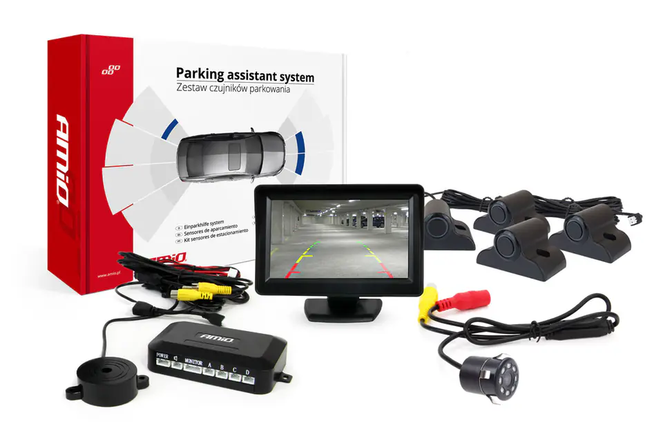 ⁨Zestaw czujników parkowania tft01 4,3" z kamerą hd-307-ir 4 sensory czarne truck⁩ w sklepie Wasserman.eu