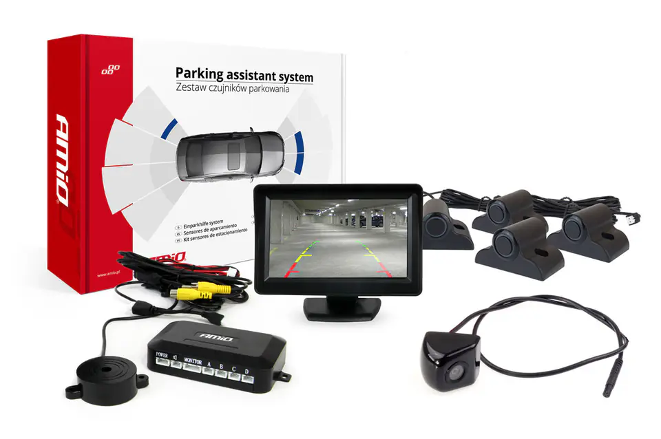 ⁨Zestaw czujników parkowania tft01 4,3" z kamerą hd-310 4 sensory czarne truck⁩ w sklepie Wasserman.eu
