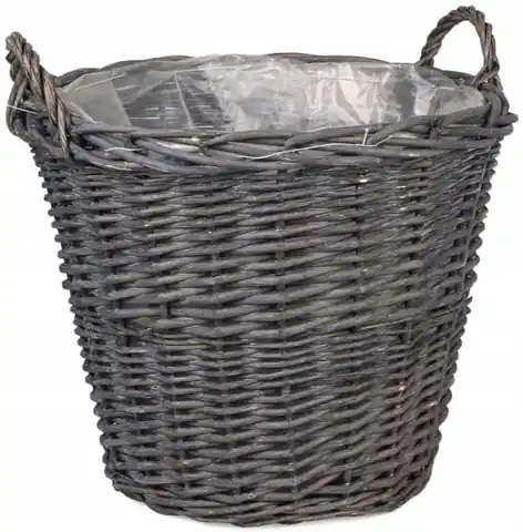 ⁨Wicker basket with handles, grey (dia. 36 cm, height 29 cm)⁩ at Wasserman.eu