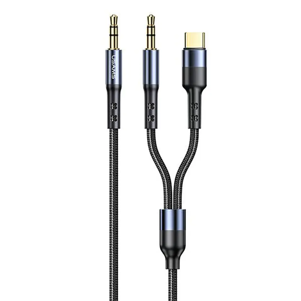 ⁨USAMS Kabel pleciony 2w1 1,2m Fast Charge (USB-C/Jack 3,5mm na Jack 3,5mm) SJ555YP01 (US-SJ555)⁩ w sklepie Wasserman.eu
