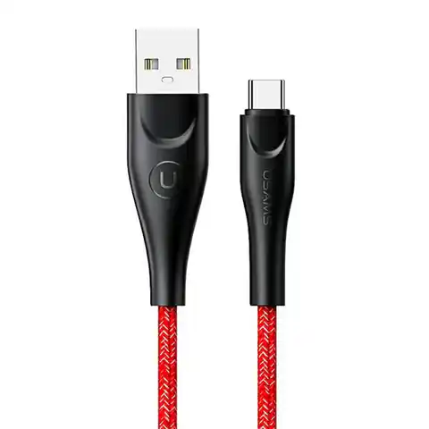 ⁨USAMS Kabel pleciony U41 USB-C 1m 2A czerwony/red SJ392USB02 (US-SJ392) Fast Charge⁩ w sklepie Wasserman.eu
