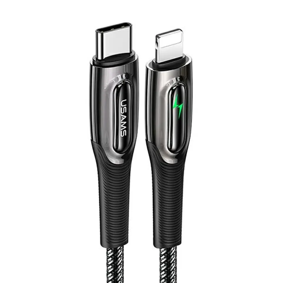 ⁨USAMS Kabel pleciony USB-C na Lightning Smart Power-off 20W PD Cable 1.2m czarny/black SJ518USB01 (US-SJ518)⁩ w sklepie Wasserman.eu