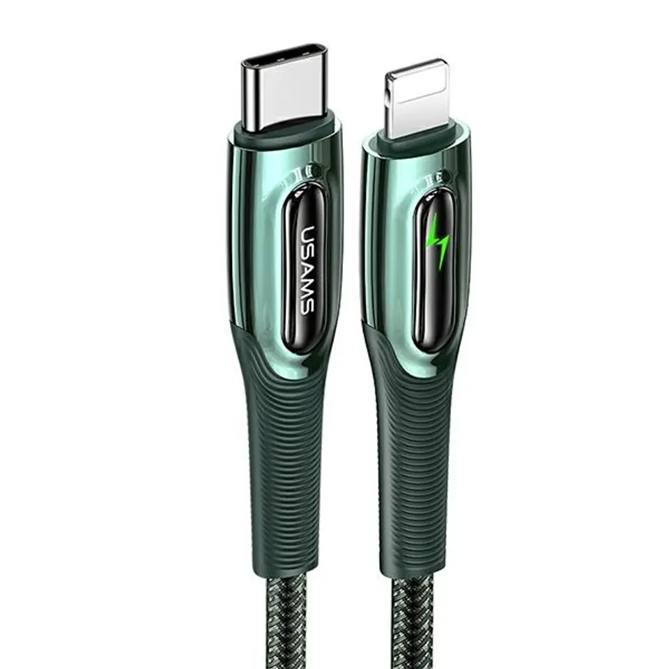 ⁨USAMS Kabel pleciony USB-C na Lightning Smart Power-off 20W PD Cable1.2m ciemny zielony/dark green SJ518USB02 (US-SJ518)⁩ w sklepie Wasserman.eu