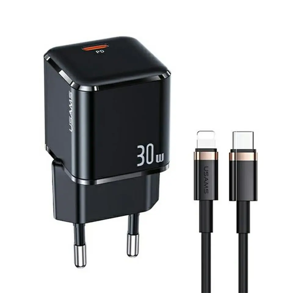 ⁨USAMS Order. mow. USB-C T45 30W PD3.0 +QC3.0 Fast Charging +U63 USB-C/Lightning cable black/black UXTZH01 (USAMS-UX)⁩ at Wasserman.eu