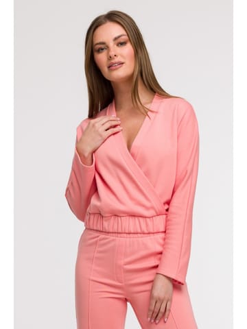 ⁨B292 Bluza z kopertowym dekoltem - koralowa (kolor koral, rozmiar S)⁩ w sklepie Wasserman.eu