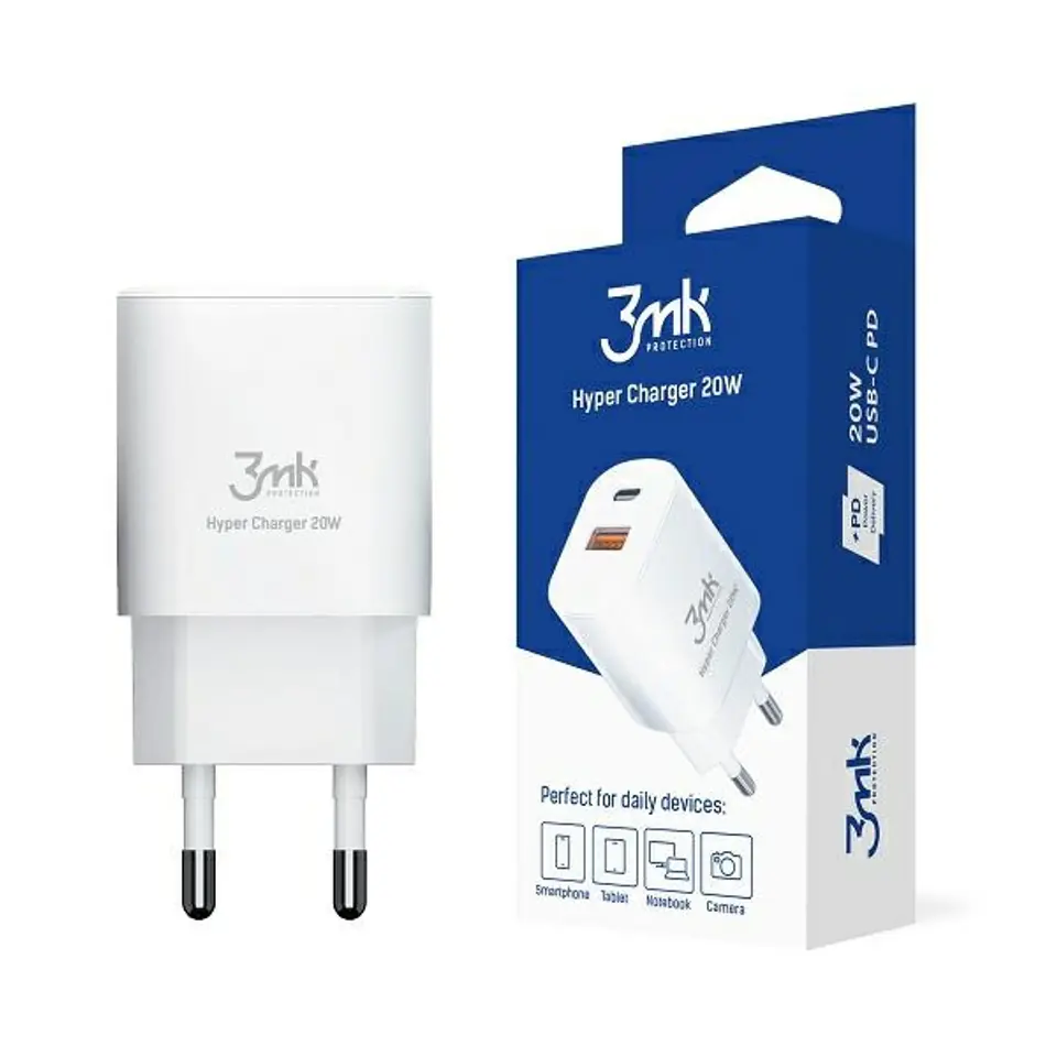 ⁨3MK HyperCharger 20W 1xUSB-C + 1xUSB-A wall charger PD/QC⁩ at Wasserman.eu