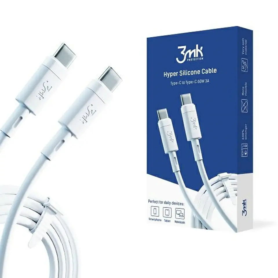 ⁨3MK HyperSilicone Cable USB-C/USB-C cable white 1m 60W 3A⁩ at Wasserman.eu