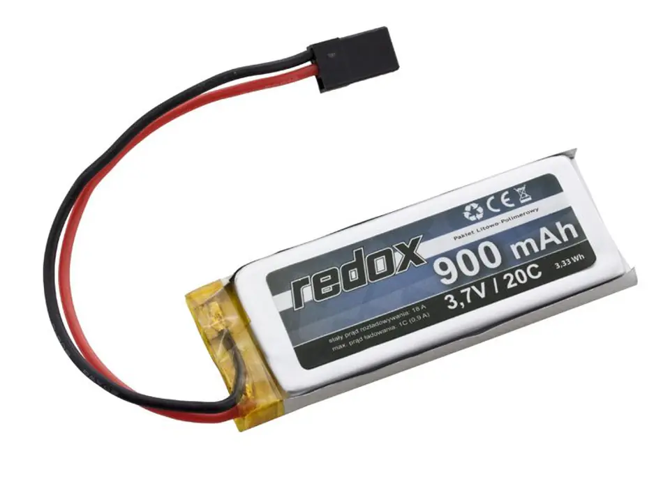 ⁨Redox 900 mAh 3,7V 20C (pojedyncze ogniwo) (wtyczka JR)⁩ w sklepie Wasserman.eu