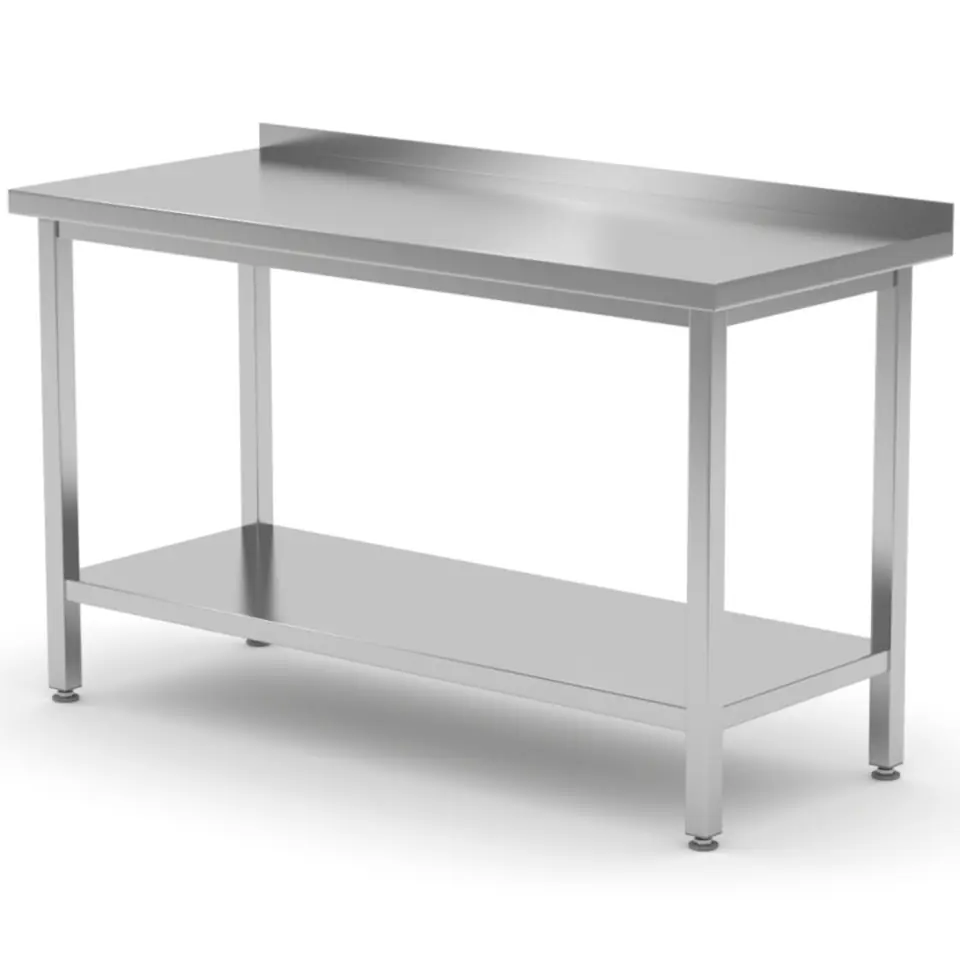 ⁨Wall-mounted gastronomic table with edge and shelf 180x70x85 cm - Hendi 812761⁩ at Wasserman.eu